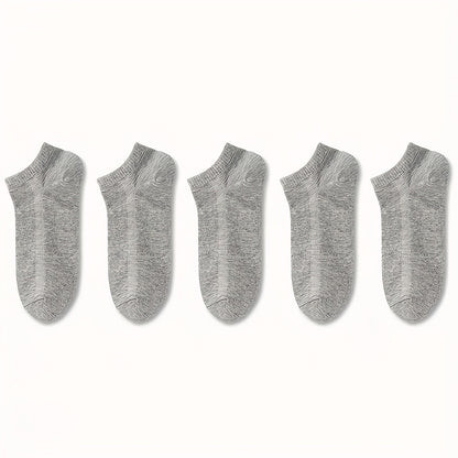 5 Pairs Ultra-Comfortable Low-Cut Ankle Socks - Breathable, Stretchy, and Durable for Sports & Casual Attire - Solid Black, Gray, and White, Sports Socks, Versatile Sock Options, Simple Sock Design, Breathable Fabric