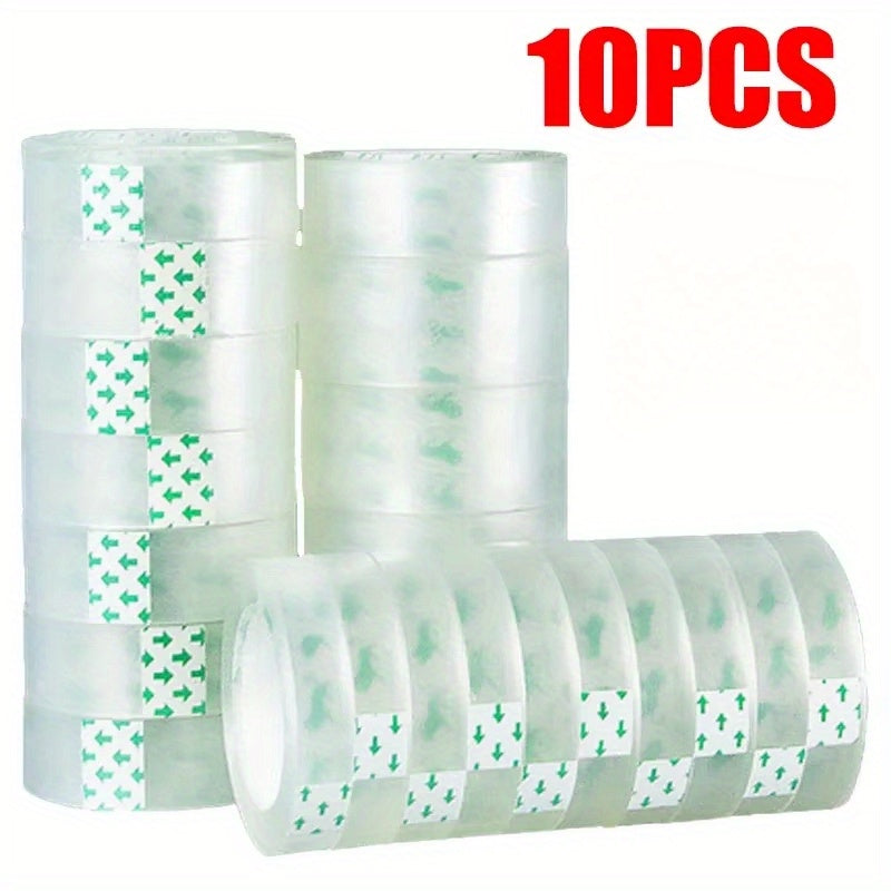 10 Rolls Heavy Duty Clear Packing Tape - Extra Strong Transparent Adhesive Tape, 0.8cm Wide (0.32in), for Gift Wrapping, Moving, Office, Crafts - Ideal for Home, Warehouse, Mailing, Office Supplies, Neatly Stacked Rolls