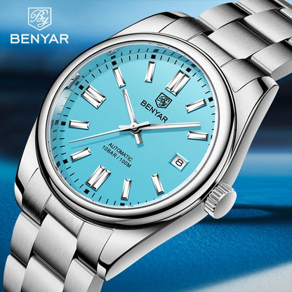 1pc BENYAR Men's Mechanical Wristwatch, 10Bar Waterproof Automatic Watch, Stainless Steel Sports Diving Watch For Men, Ideal choice for Gifts