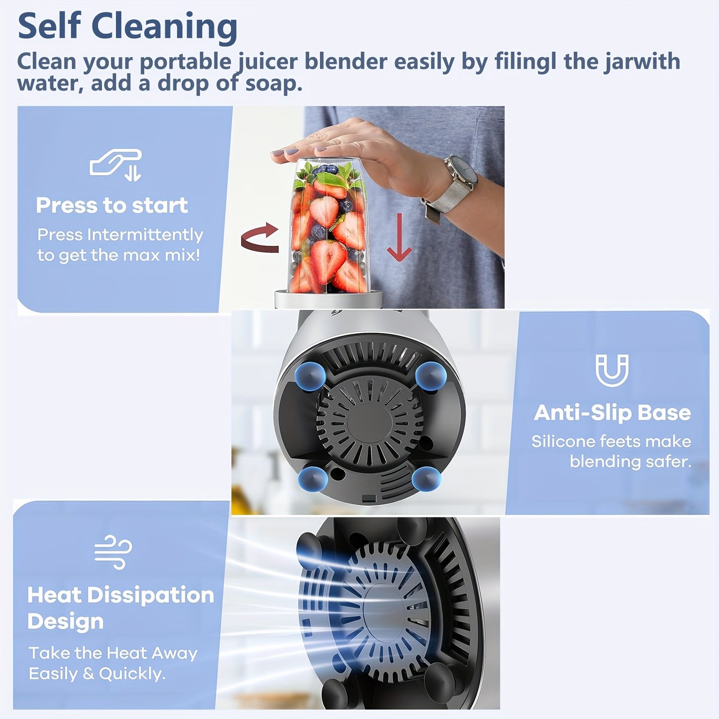 Liquidificador para Smoothies, Batidos e Smoothies, Conjunto de 15 Peças para Cozinha Pessoal com Moedor, Liquidificador Único para Preparar Sumos, Papinhas e Receitas Nutritivas com Escova de Limpeza