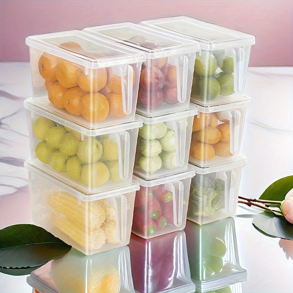 4pcs Set Transparent Refrigerator Food Storage Containers with Handles, Lids, and Rack Basket - Valentine's Day Gift Holiday Present Guide