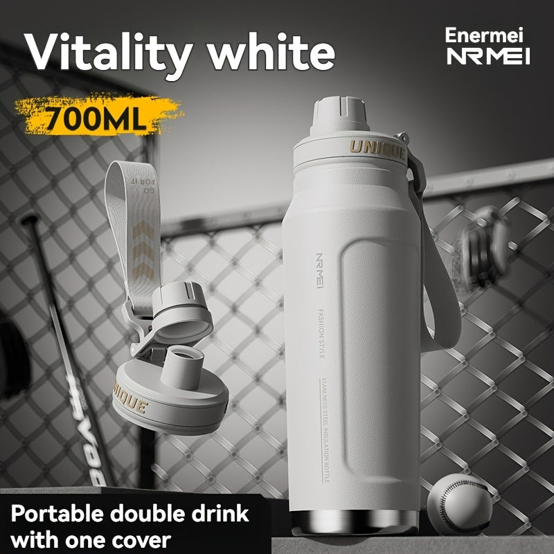 1 stainless steel water bottle with carrying strap, 316 stainless steel, suitable for outdoor and camping