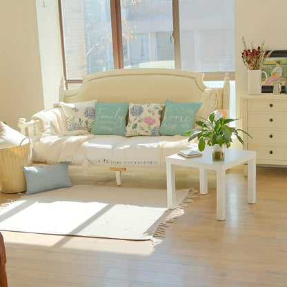 4pcs Blue Hydrangea Linen Blend Throw Pillow Covers, Cushion Cover For Bed Sofa Couch Living Room Decor Home Decor, No Pillow Insert, 18inch*18inch