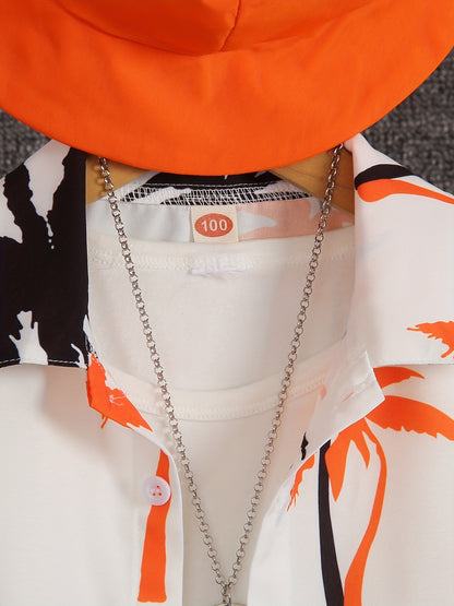 Boys' Summer Fashion Street Shirt Three-piece Set Only Selling Hats, Shirts and Shorts, Perfect for Outdoor