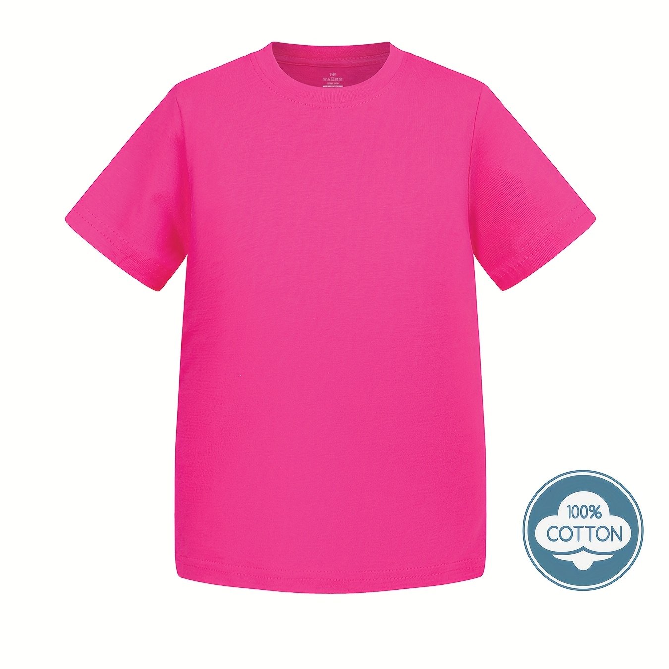T-shirt infantil de cor sólida, blusa casual de manga curta, t-shirt infantil para o verão.