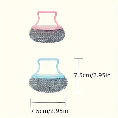 1pc Stainless steel cleaning brush with ergonomic handle - Reusable scouring ball, suitable for pots, kitchens, bathrooms, floors and outdoor use - Durable plastic and metal bristles, 1-4pcs, multi-functional scouring ball