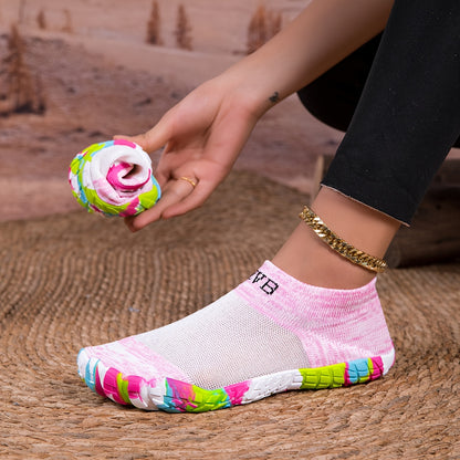 ZVB Women's All-Terrain Water Shoes - Slip- Rubber Sole & Arch, Breathable Quick- Slip-On/Wear, Lightweight Cushioned Insole for Swimming, Yoga, Surfing, Hiking, Beach - All-Season Indoor/ Aquatic Shoes with Elastic Woven Upp