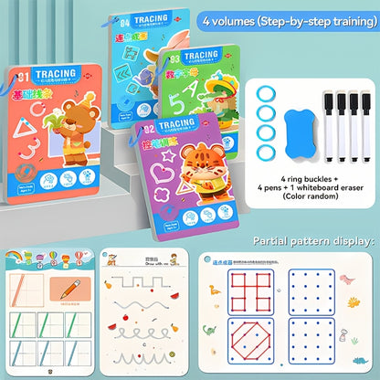 Reusable Handwriting Practice Book for Kids Ages 3-6 - 128 Pages with Letters, Numbers & Sensory Feedback Lines | Dry Erase Magic Copybook | Preschool & Kindergarten Learning, Colorful Illustrations, Durable Paper, Interactiv