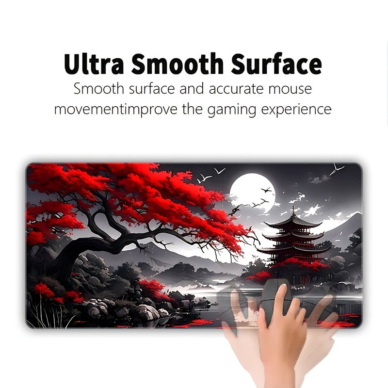 1pc, Traditional Japanese Landscape Mouse Pad, 59.94 x 34.8 cm, Extended Size, Durable Rubber Base, Non-Slip, HD Printed Antique Attic Design, Office & Gaming Mousepad, Durable Stitching, Ideal Gift for Gamers & Office Use