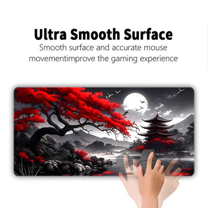 1pc, Traditional Japanese Landscape Mouse Pad, 59.94 x 34.8 cm, Extended Size, Durable Rubber Base, Non-Slip, HD Printed Antique Attic Design, Office & Gaming Mousepad, Durable Stitching, Ideal Gift for Gamers & Office Use