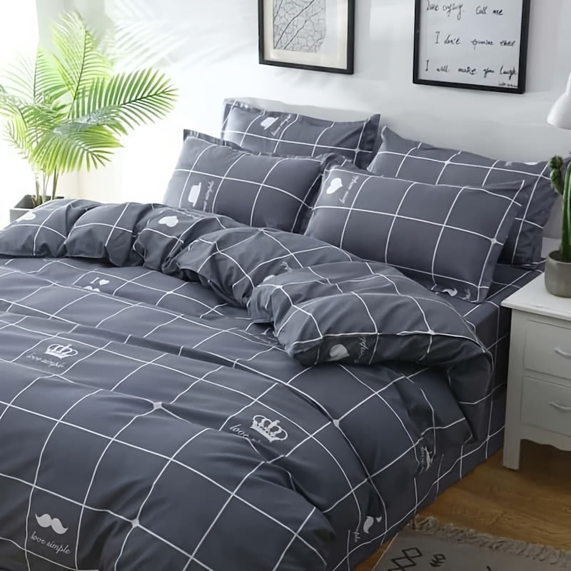 Four Seasons Four-Piece Set of Active Print Fabric, 1pc Quilt Cover Without Quilt Core, 1pc Bed Sheet, 2pcs Pillowcase Without Pillow Core, Comfortable, Soft, Breathable, Active Print Fabric, Suitable for Dormitory, Living Ro