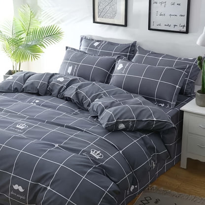 Four Seasons Four-Piece Set of Active Print Fabric, 1pc Quilt Cover Without Quilt Core, 1pc Bed Sheet, 2pcs Pillowcase Without Pillow Core, Comfortable, Soft, Breathable, Active Print Fabric, Suitable for Dormitory, Living Ro