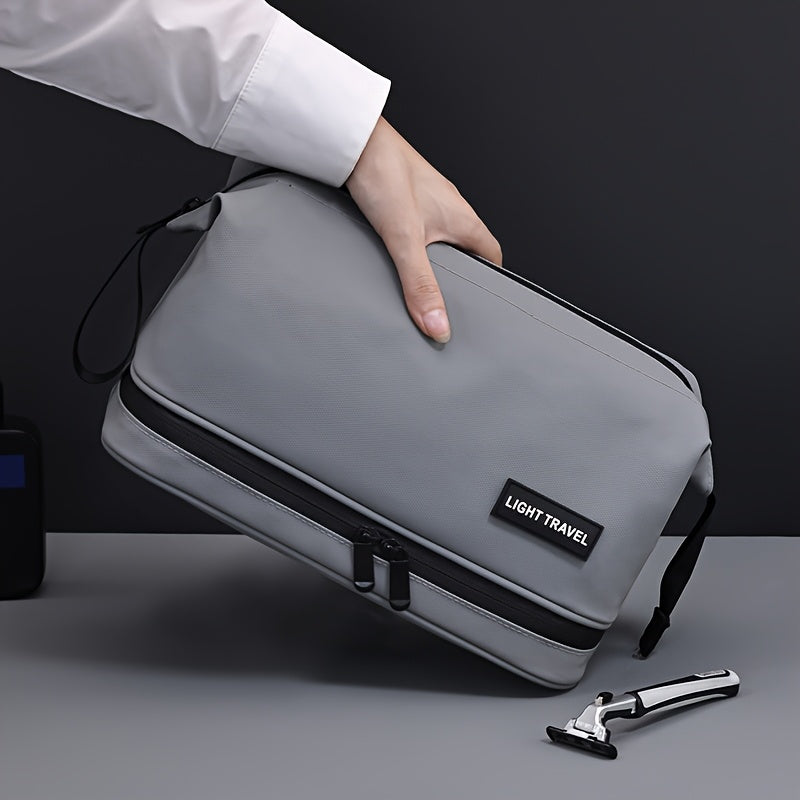 Men's double-layer zipper toiletry bag, large capacity travel storage makeup bag, portable makeup storage bag