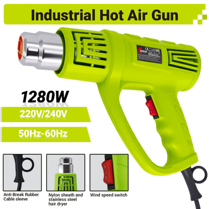 Kit de pistola de ar quente DKEOF 1280W para serviço pesado com definições de temperatura dupla (150°C/650°C), proteção contra sobreaquecimento, aquecimento rápido, cabo ergonómico e construção durável - para encolher PVC e soldar.