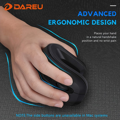 DAREU Ergonomic Wireless Vertical Mouse with USB Receiver – Right-Hand Design for Wrist Comfort, 2.4GHz Connectivity, Black with Teal Accents, Ideal for Office, Home, and Multi-Device Use, Ergonomic Mouse, DAERU