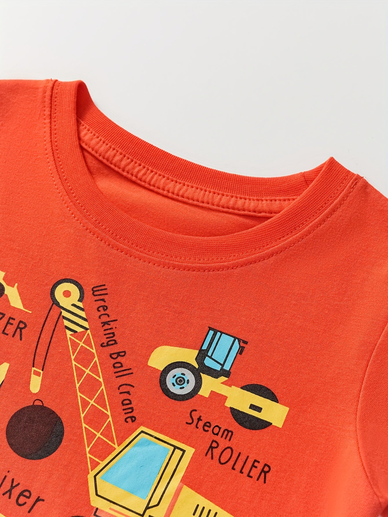 Boys' Cotton Short Sleeve T-Shirt with Cartoon Excavator Print, Breathable Summer Trend