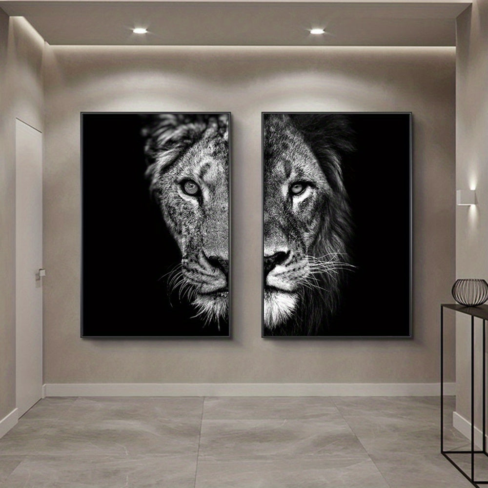 2pcs African Lion Wall Poster - Unframed Canvas Painting for Home Decor - 15.7x23.6in/40cmx60cm - Black and White Design