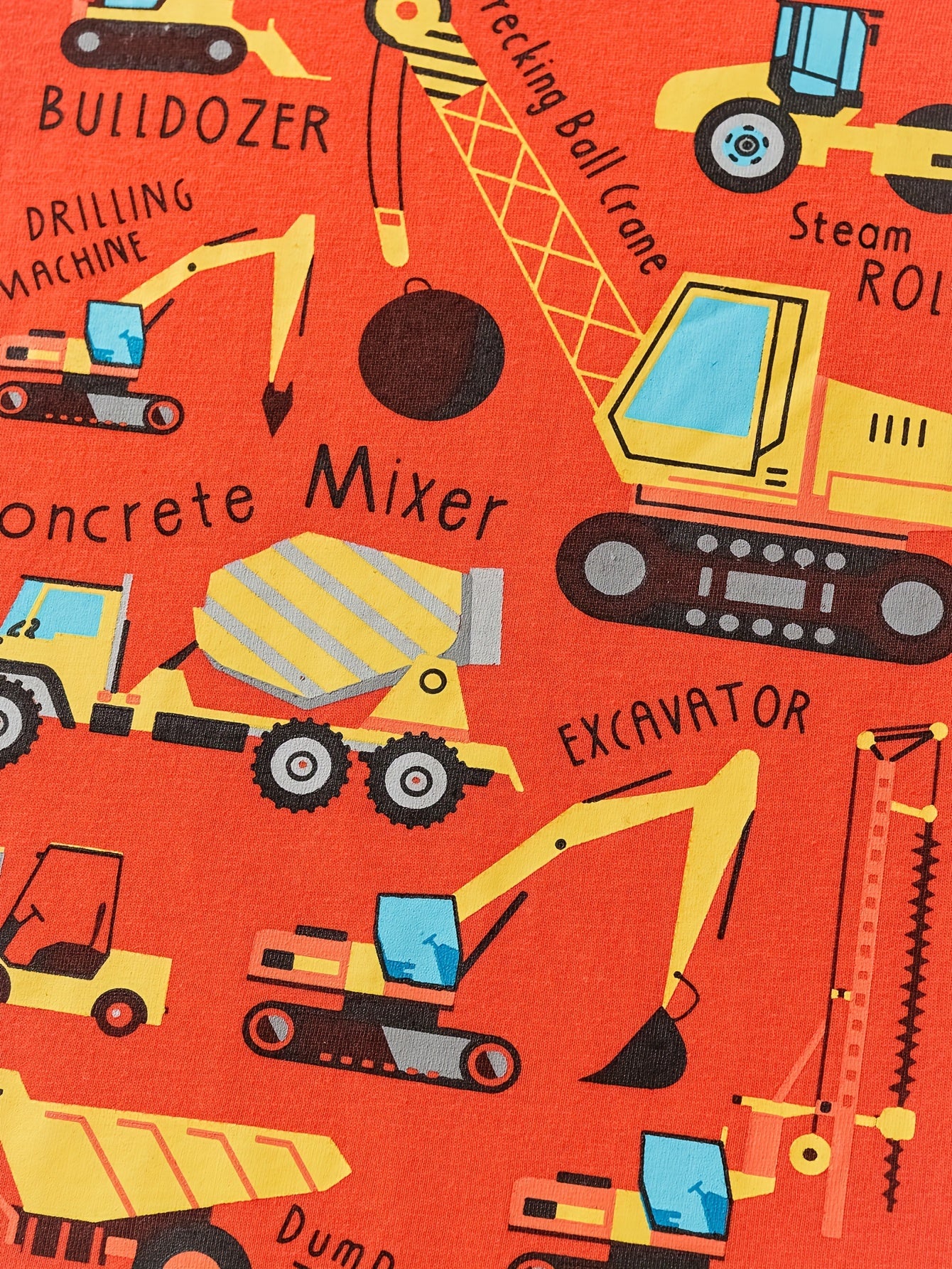 Boys' Cotton Short Sleeve T-Shirt with Cartoon Excavator Print, Breathable Summer Trend
