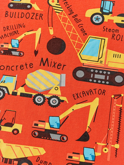 Boys' Cotton Short Sleeve T-Shirt with Cartoon Excavator Print, Breathable Summer Trend
