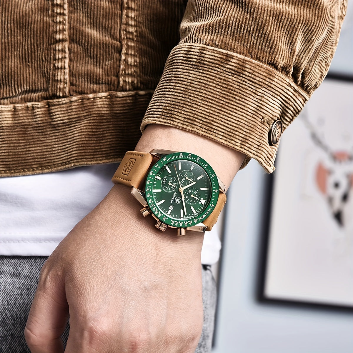 BY BENYAR Men'S Quartz Chronograph Watch - Luminous, Stainless Steel, Blue Dial with Date & Stopwatch, Faux Leather Strap, Elegant Business & Casual Style, Perfect Gift for Men, Professional Chronograph | Sleek Watch Design |