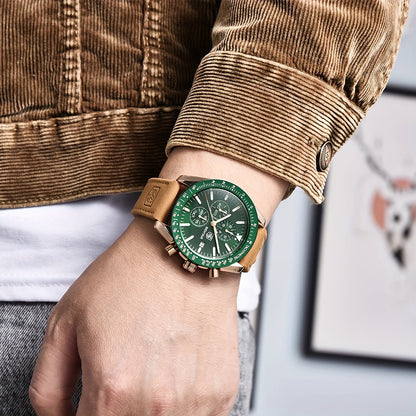 BY BENYAR Men'S Quartz Chronograph Watch - Luminous, Stainless Steel, Blue Dial with Date & Stopwatch, Faux Leather Strap, Elegant Business & Casual Style, Perfect Gift for Men, Professional Chronograph | Sleek Watch Design |