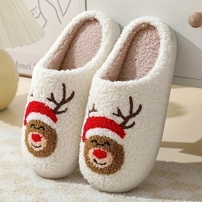 Pantufas felpudas com estampado de árvore de Natal, chinelos de inverno fechados e quentinhos para usar em casa, pantufas aconchegantes de sola macia e felpuda.