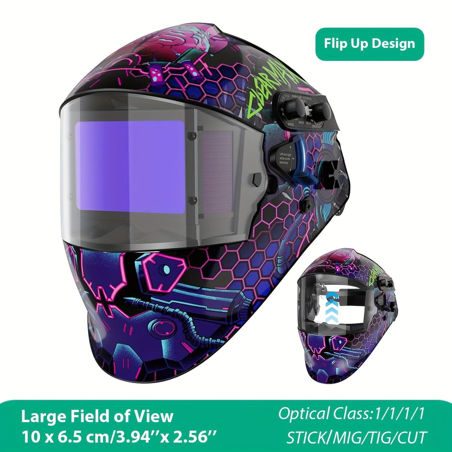 Máscara de soldadura com ecrã de visualização ampla, ARCCAPTAIN, com escurecimento automático True Color.