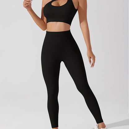 Women's 2pcs Yoga Set: Sexy One-Shoulder Sports Bra & High-Waist Butt Lifting Leggings - Stretchy, Non-See-Through Activewear