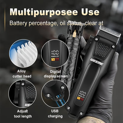 WEEME 3pcs Men's Grooming Kit - LCD Electric Clipper + Cordless Shaver + T-Blade Trimmer | USB-C Rechargeable w/Brushes & Care Accessories | Durable Hair/Facial Grooming Tools for Home & Travel