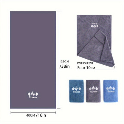 1pc Unisex Quick-Dry Sports Towel with Oversized Sleeve, Embroidered Fitness Motif, Ultra-Absorbent Gym Mat for Running, Outdoor, Badminton, Basketball - 40x95cm