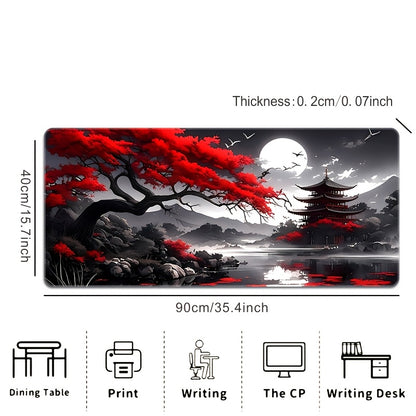 1pc, Traditional Japanese Landscape Mouse Pad, 59.94 x 34.8 cm, Extended Size, Durable Rubber Base, Non-Slip, HD Printed Antique Attic Design, Office & Gaming Mousepad, Durable Stitching, Ideal Gift for Gamers & Office Use