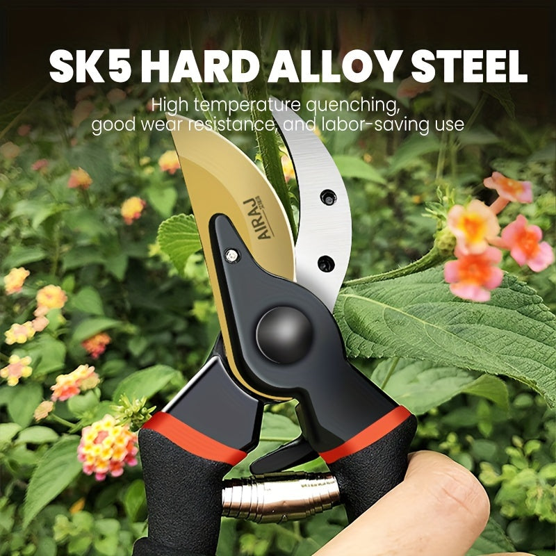 AIRAJ Heavy-Duty Garden Trimmer - Ultra-Sharp, Durable Manual Pruning Shears with Ergonomic Non-Slip Grip for Branches & Flowers