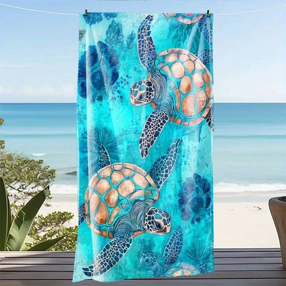1pc Oversized Beach Towel with Vibrant Sea Turtle Ocean Print – Super Soft Quick-Dry Microfiber, Multi-Use for Yoga, Swimming, Fitness, Camping & Sandbathing, Beach Blanket, Yoga Accessory, Contemporary Style, Quickdry Fabr