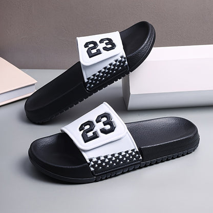 Men'S Summer Fashionable Black PVC Sandals with Number 23 Design - Breathable, Comfortable, Durable, Round Toe, All-Season Casual Footwear, Comfortable Footwear | Stylish Sandals | Durable Footwear