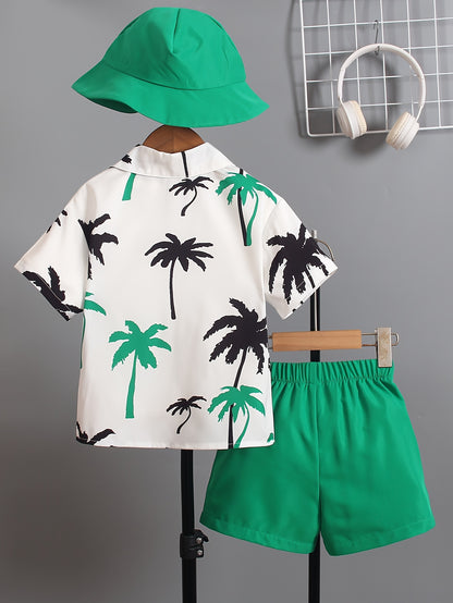 Boys' Summer Fashion Street Shirt Three-piece Set Only Selling Hats, Shirts and Shorts, Perfect for Outdoor