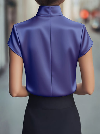 Women'S Elegant Blouse - Rich Purple, High Neck, Smooth Non-See-Through Fabric, All-Season Office & Everyday Shirt for Women - Professional & Formal Events, Versatile Clothing, Sophisticated Style, Highquality Material, Styli
