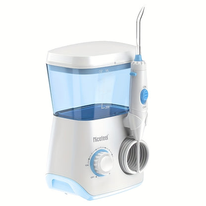 1pc Professional Electric Oral Irrigator with 10 Pressure Settings & 7 Interchangeable Tips - 600ml Water Flosser for Deep Cleaning Braces, Teeth, and Hard-to-Reach Areas - White & Blue Design for Home Use, Dental Irrigator