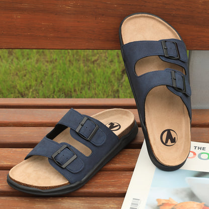 Men's Trendy Open Toe Breathable Slippers With Double Buckle Straps, Comfy Non Slip Casual Slides, Men's Summer Walking Shoes