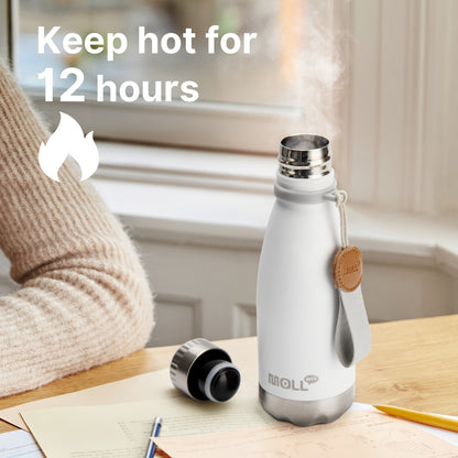 1pc Mollcity 9oz/266ml Stainless Steel Water Bottle - Vacuum Insulated, Leak-Proof, BPA-Free, Double-Wall Insulated with Carry Strap, 24H Cold & 12H Hot, Lightweight & Durable for School, Sports, Travel, Outdoor, Gym, Hiking