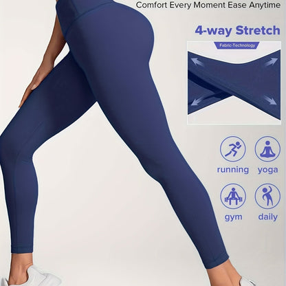 Women'S High-Waisted Elastic Yoga Pants - Compression, Stretchy & Comfortable for Fitness, Running, and Daily Wear - Solid Color Design, Workout Pants| highwaisted Leggings|Stretchy Fabri