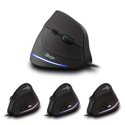 Wired Vertical Ergonomic Mouse Featuring 4 Adjustable DPI Settings, Reaching Up to 3200 DPI, Equipped with 6 Buttons And LED Optical Technology, Suitable for Desktops, Macs, Pcs, Laptops, And Gaming, Model ZELOTES T-20.