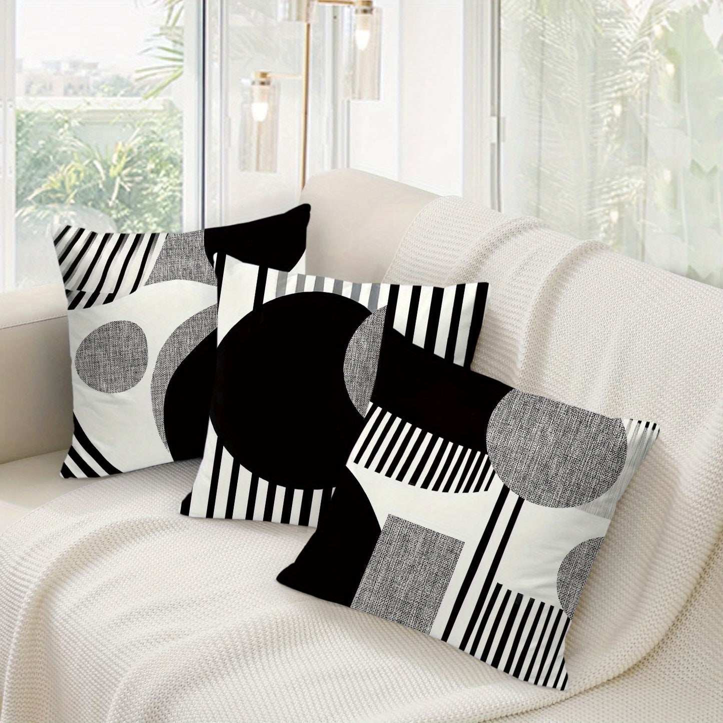 4pcs Bohemian Black and White Geometric Throw Pillow Covers, 45.72cm, Short Plush Polyester Fabric with Zip Closure, Modern Abstract Design for Living Room, Bedroom, Couch Decor, Party Home Decor Pillowcases, Living Room Deco