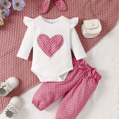 2pcs Baby Girl's Stylish Set, "Isn't She Lovely" Print Long Sleeve Onesie + Polka Dot Pants, Comfy Trendy Outfit