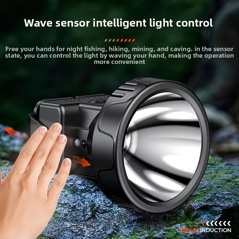 For Philips High-Lumen Ultra-Light Rechargeable Headlamp with 5 Modes, Sensor Switch & 90-Degree Adjustable Angle - USB Rechargeable, Long Battery Life, Durable ABS Matte Finish for Camping, Outdoor, Fishing, Emergency Lighti