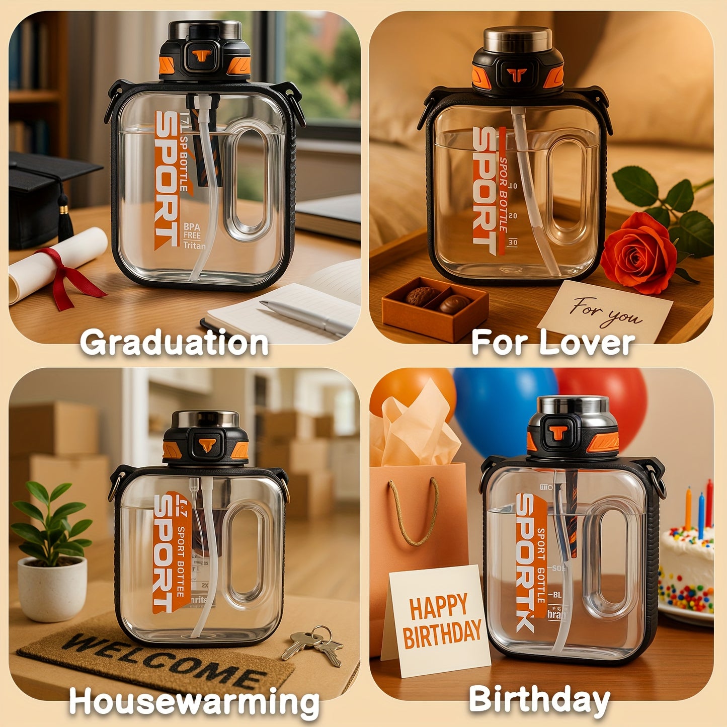 1pc TKK Leakproof Sports Water Bottle Jug with Handle &amp; Straw - Wide Mouth, BPA-Free, for Gym, Travel, Camping, Yoga - Available in 1000ml/1600ml/2100ml (33.81oz/54.1oz/71.01oz) - Ideal Gift for Athletes, Hikers, Outdoor Enth