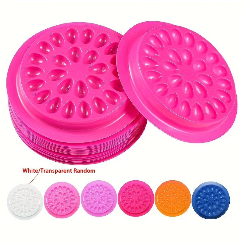 50pcs Pink Flower-Shaped False Eyelash Glue Holders - Multi-Color Lash Application Pads, No Power Needed, Ideal for Eyelash Extensions & Makeup Tools