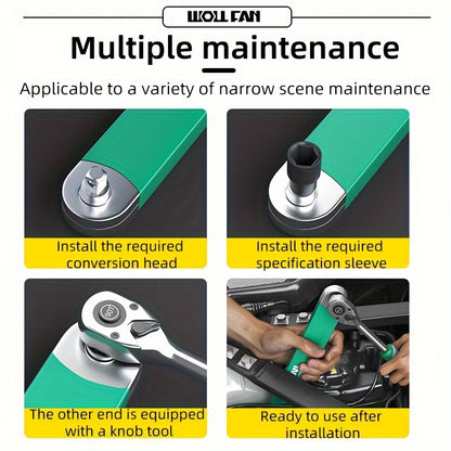 WOLLFAN Multi-Functional Extension Wrench, 39cm/15.35inch, Ratchet Conversion, Narrow Extension, Quick Release Socket, Universal Tool for Car Maintenance, Durable Material