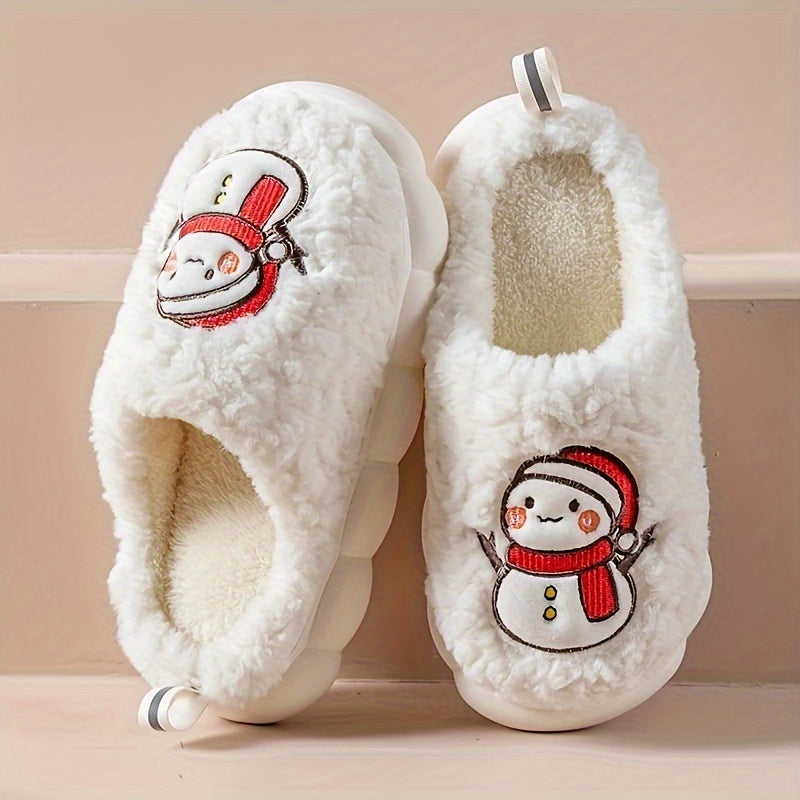 Pantufas felpudas com estampado de árvore de Natal, chinelos de inverno fechados e quentinhos para usar em casa, pantufas aconchegantes de sola macia e felpuda.