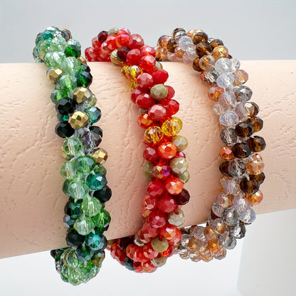 Esbbela 3pcs Bracelet Set Holiday Gift Beaded Artificial Crystal Stackable Strap Set with Elasticity Suitable for Women Men 16.51-20.32cm Daily Vacation