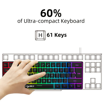 HXSJ Mini New Wired Thin Film Keyboard 61-key Mechanical Touch RGB Glow Multiple Quick Key Combination Suitable For Gaming And Office The Keyboard Is Wired Only